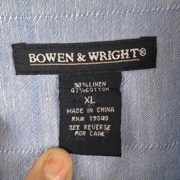 Bowen & Wright Shirt -Mens XL-Light Blue Linen Blend SS BD Woven - Picture 5 of 6